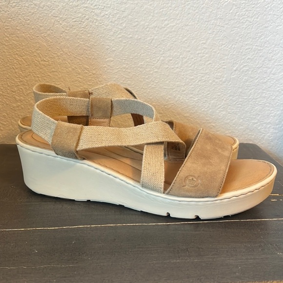 Born Park leather platform Wedge Sandal - Picture 1 of 9